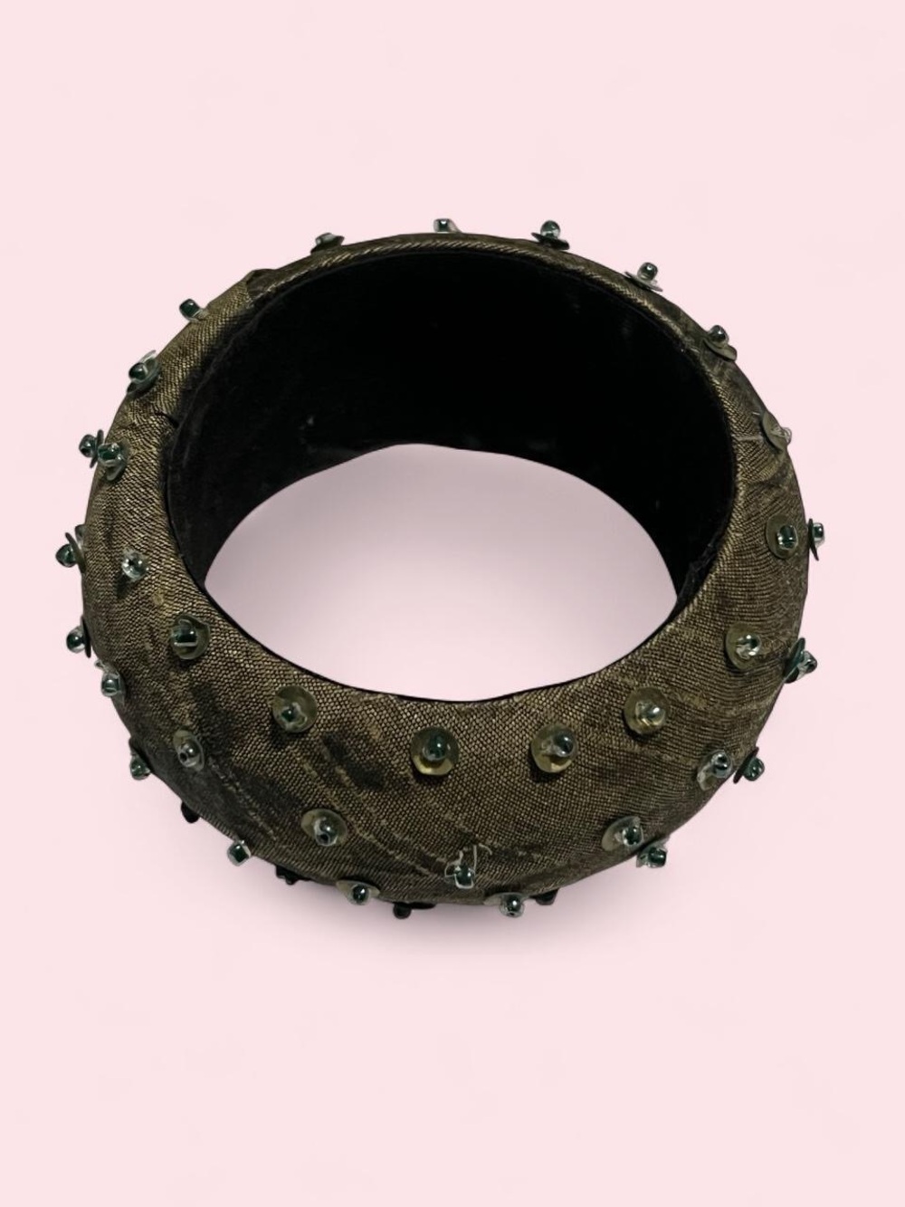 Embellished Olive Green Fabric Bangle Bracelet